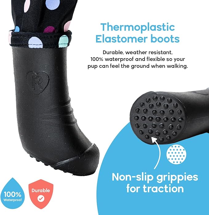 100% Waterproof Dog Boots Connected to Leggings so They Stay on. Easy-On Paw Protectors with an Adjustable fit. Snow & Rain, Anti-Slip Traction, Adjustable Fit, Machine-Washable (Confetti, M)