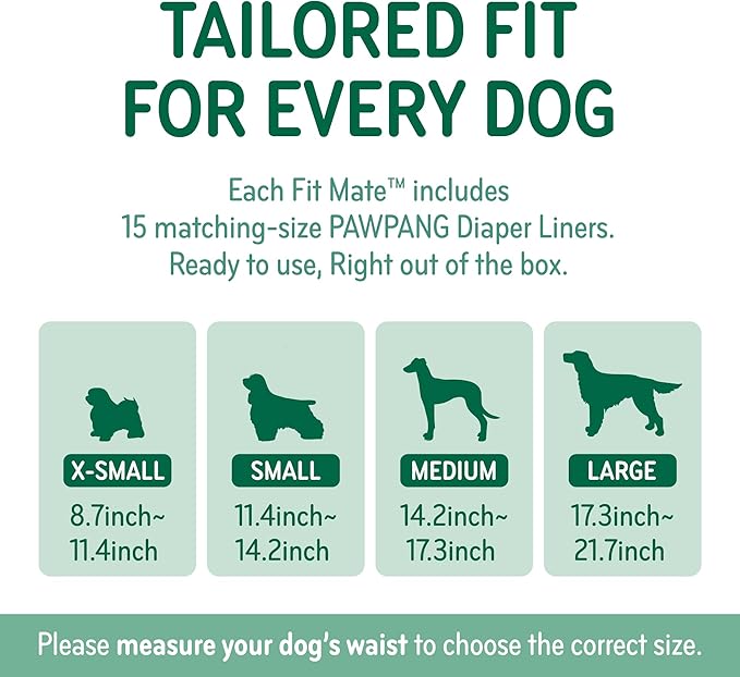 PAWPANG Copper Fit Mate Washable Male Dog Belly Band Kit – 1 Reusable Male Wrap with 15 Dog Diaper Liners, Ideal for Senior Dogs, Incontinence, and Marking, S