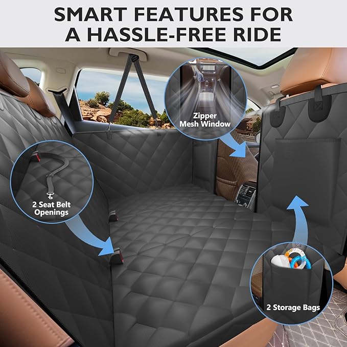 Back Seat Extender for Dogs-Upgraded Egg Crate Foam, Soft Dog Car Seat Cover Holds 420lbs, Sturdy Backseat Extender for Dogs, Waterproof Pet Car Bed Dog Hammock for Car, SUV, Truck