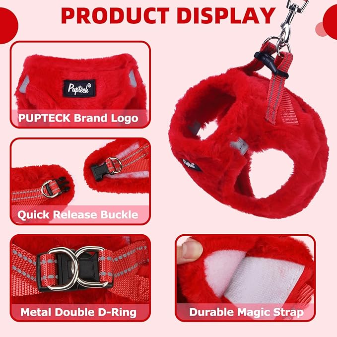 PUPTECK Adjustable Dog Harness Collar and Leash Set Step in No Pull Pet Harness for Small Medium Dogs Puppy and Cats Outdoor Walking Running, Soft Mesh Padded Reflective Vest Harnesses, Red S