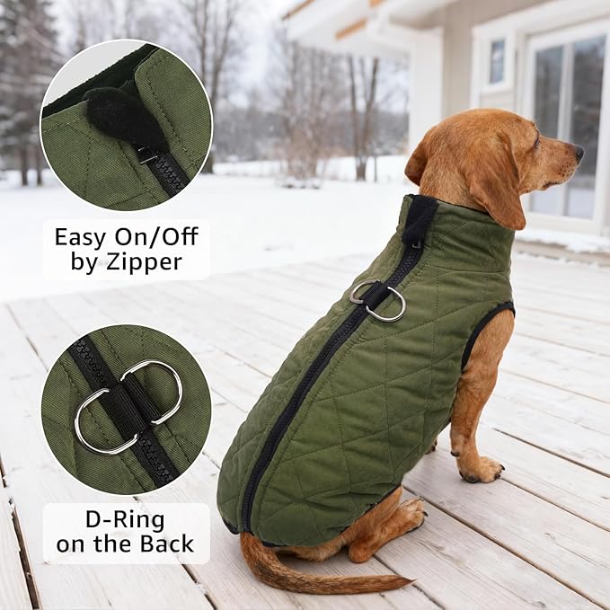 SCENEREAL Dachshund Winter Dog Vest Coat with Harness Built in, Warm Puppy Jacket for Small Medium Dogs, Cold Weather Coat with Zipper, Fleece Puffer Vest Windproof Snow Clothes