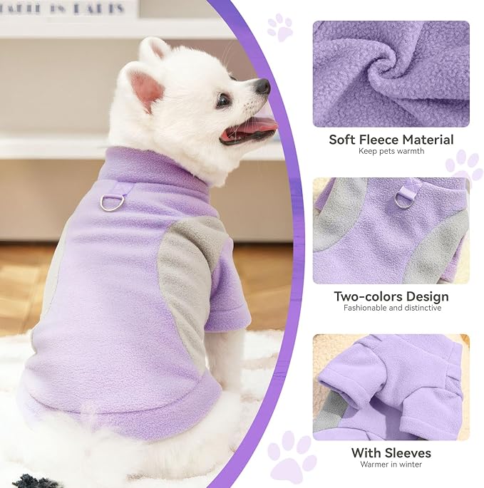 Small Dog Sweater with Leash Ring Soft Warm Fleece Fall Winter Dog Clothes Cute Cat Apparel Puppy Sweaters Classic Pullover Doggy Sweatshirts Chihuahua Costumes Cat Outfits(Purple,XL)