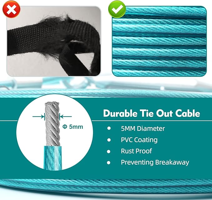 100FT Dog Runner for Yard with 15FT Tie Out Cable - Heavy Duty Trolley System for Large Dogs Up to 250LBS, Backyard/Park/Camping Use (Ice Blue, 100FT+15FT)