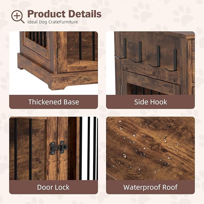 40'' Wooden Dog Crate Furniture–Farmhouse Dog Kenel-Multi Purpose Pet House with Double Doors, 2 Drawers, for Small, Medium & Large Dogs–Rustic Brown Finish