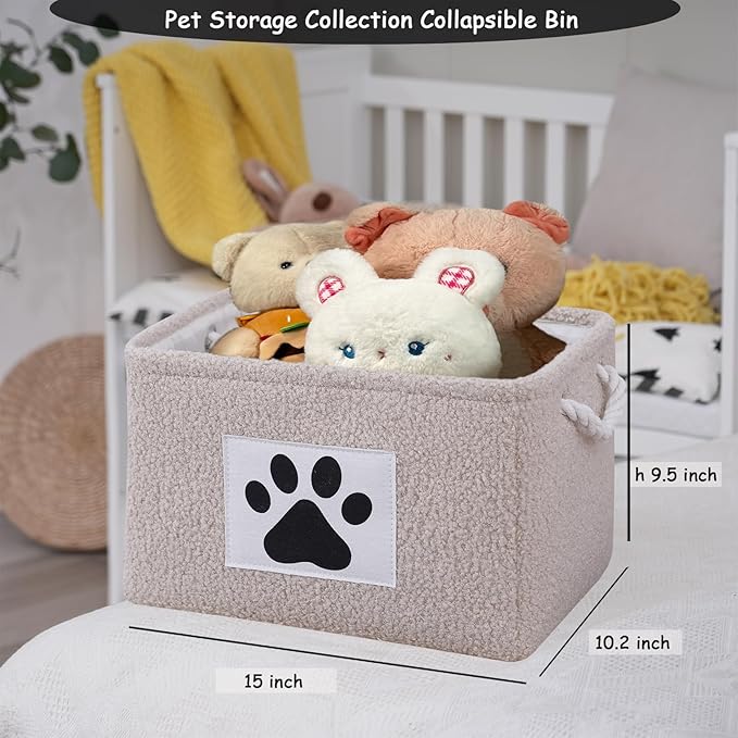 COMFY-HOMI 2Pcs Dog Toy Basket Collapsible Pet Toy Storage Organizer with Handles - Soft Polyester Fleece Fabric Bin Storage Basket for Shelves, Toys Storage and Organization 15"x10.2"x9.5"