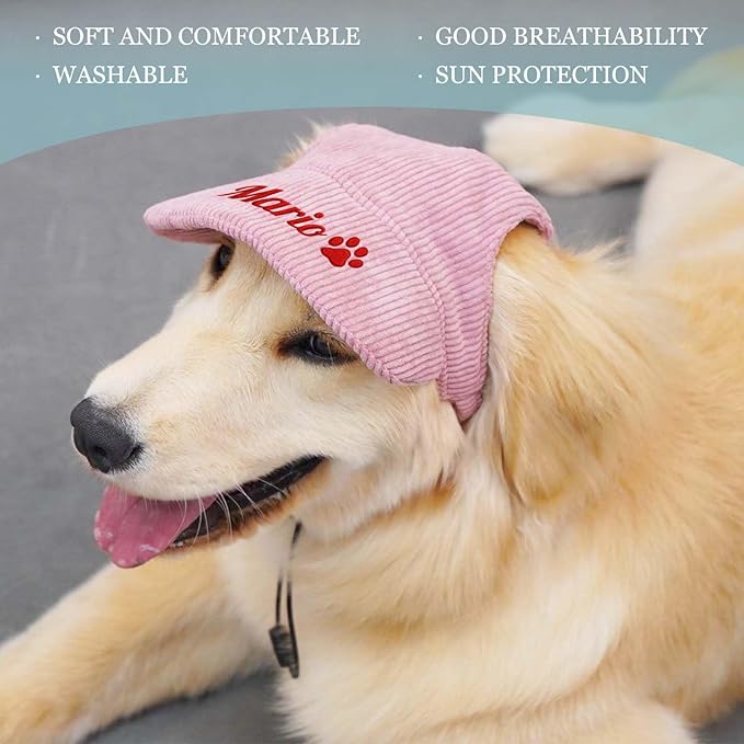 Custom Dog Hat with Embroidered Name Personalized Hats for Dogs Custom Dog Baseball Cap with Ear Holes Small Medium Large Dogs Cat Sun Beach Visor Adjustable Bucket Hats