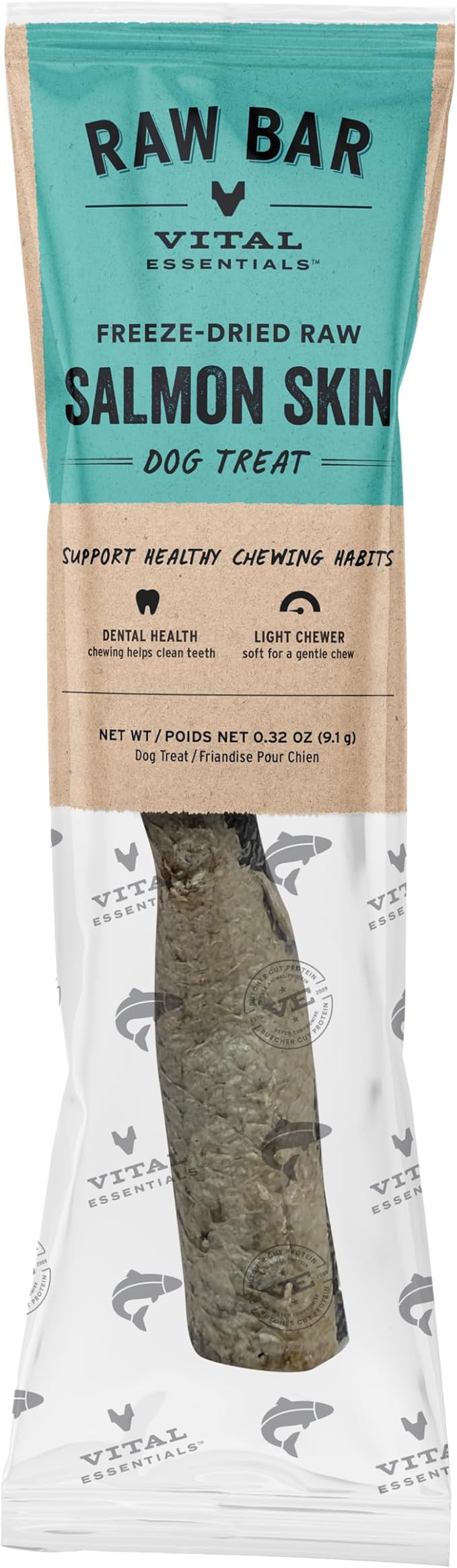 Vital Essentials Freeze-Dried Raw Salmon Skin Dog Treat & Natural Chew, 1-Pack | Single Ingredient Dog Treat for Light Chewers | Made in USA