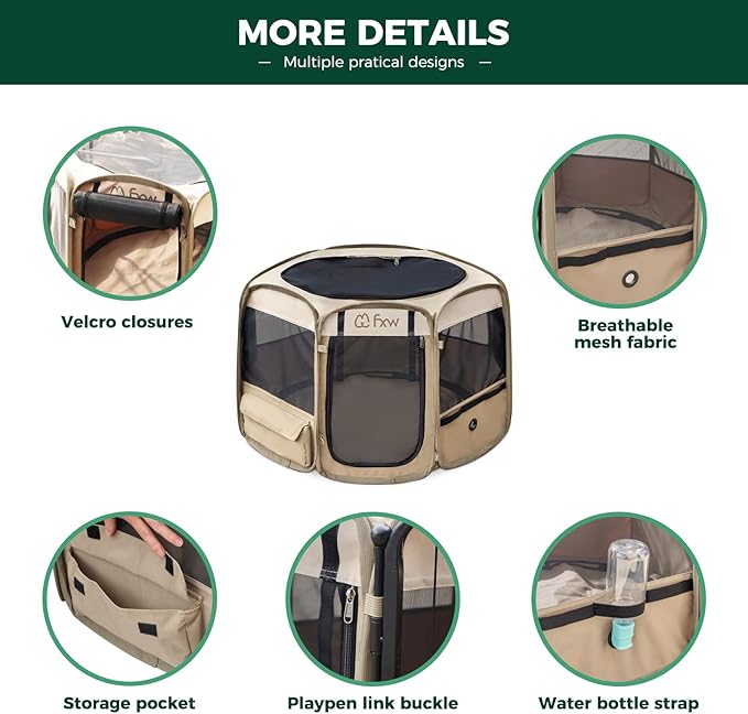 FXW Gotent Unleashed Dog Playpen Designed for Indoor/Outdoor/Travel Use, Suitable for Puppy and Small Dogs, Portable & Foldable, 29 inch│Patent Pending