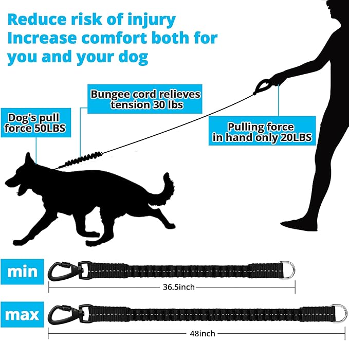 Rope Dog Leash 6 FT: Heavy Duty Leashes with Swivel Lockable Hook Reflective Threads Bungee and Padded Handle - Dog Lead for Large Small Medium Dogs Outside Walking Hiking Blue Black