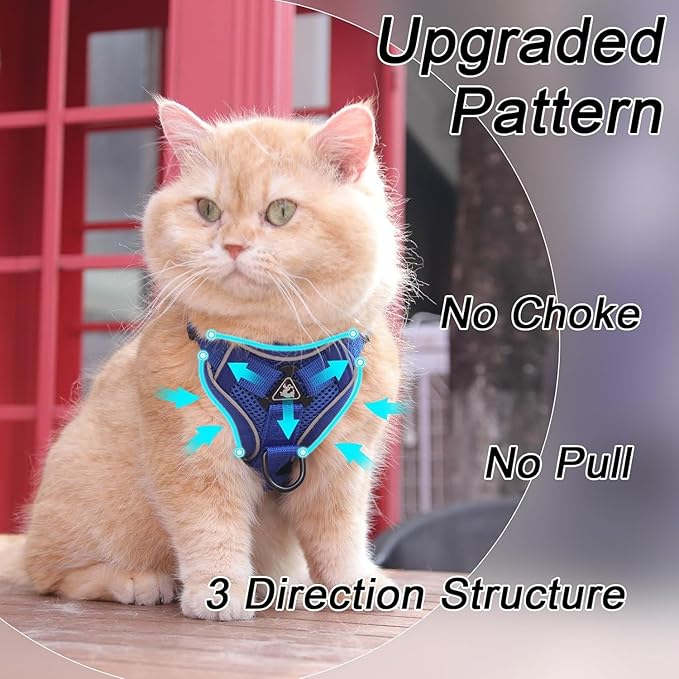 Cat Harness and Leash Set: Upgraded Escape Proof Vest with Lead for Large Cat Small Dog Puppy Walking, Soft Jacket with Reflective Strips L Size Blue