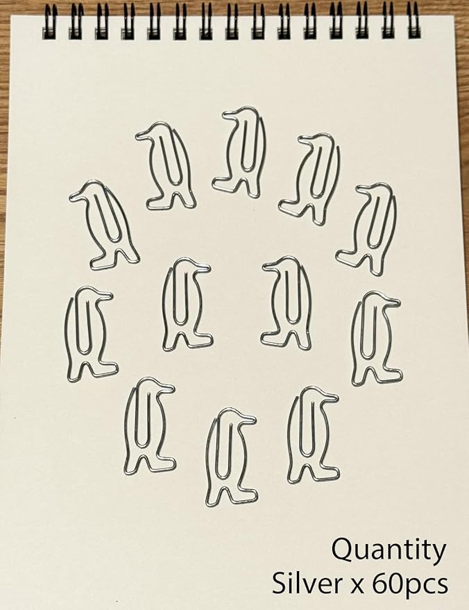 Cute Paper Clips, 60PCS Penguin Shaped Paper Clips Animal Bookmarks Clips, Assorted Colors, Fun Office Gifts for Women Men Coworkers Teachers Students Girls Boys, Christmas Gifts