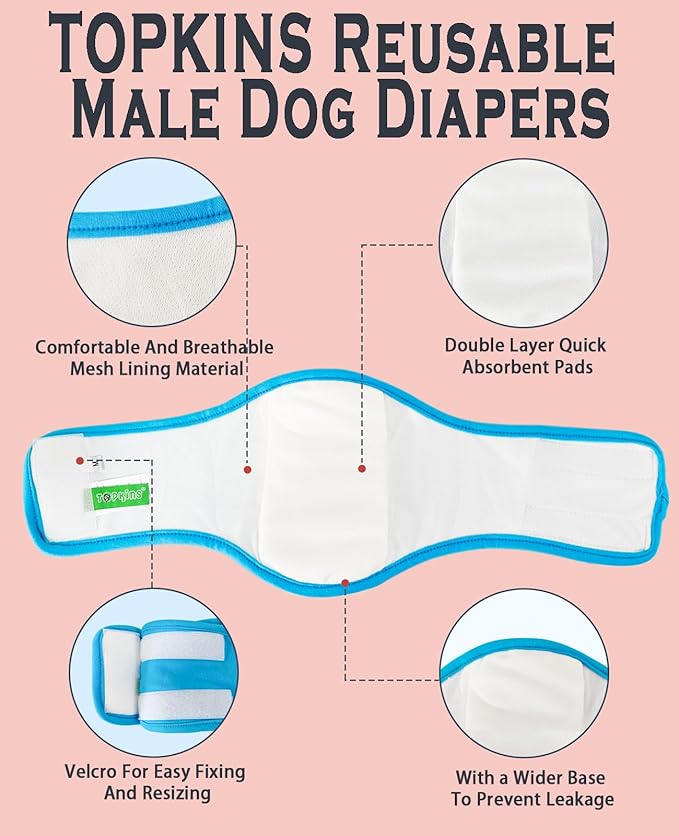3 Pack Belly Bands for Male Dogs, Reusable Washable Male Dog Diapers,Soft and Comfortable Leak Proof Doggie Wraps with High Absorbing, for Untrained, Incontinence Small Medium Dogs