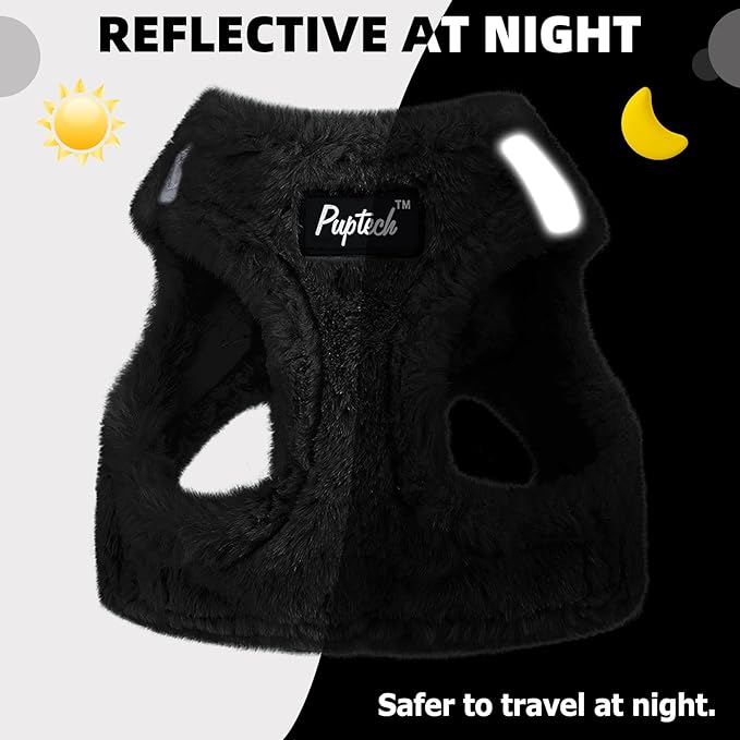 PUPTECK Adjustable Dog Harness Collar and Leash Set Step in No Pull Pet Harness for Small Medium Dogs Puppy and Cats Outdoor Walking Running, Soft Mesh Padded Reflective Vest Harnesses, Black M