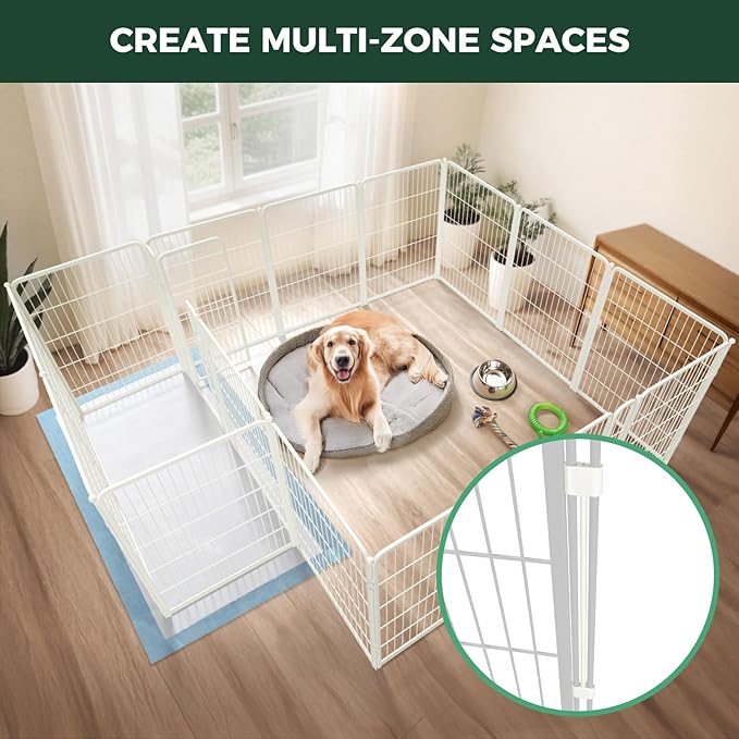FXW Homeplus Unleashed Indoor Dog Playpen - Stress-Free and Safe Play, Heavy Duty 40 Inch 16 Panels Dog Pen with Connectors (Pack of 2) for Medium and Large Dogs, White│Patented