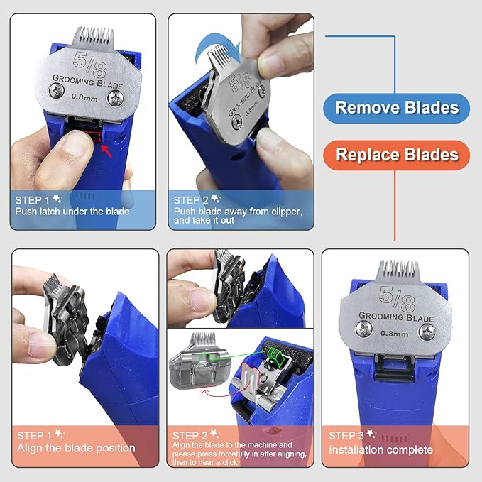 Detachable Pet Dog Grooming Stainless Steel Blades,Compatible with Andis Size-5/8 Cut Length 1/32-inch(0.8mm),Compatible with Oster A5,Wahl KM10 Series Clippers