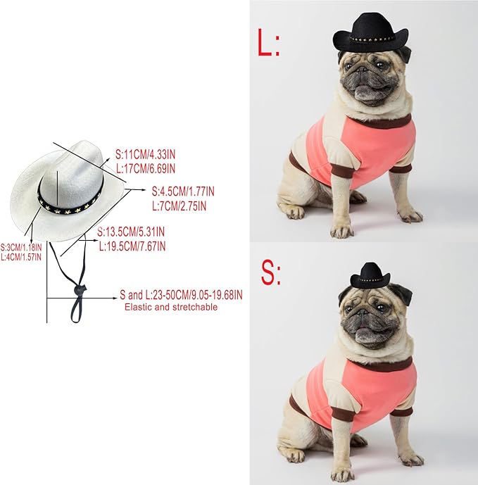 Dog Cowboy Hat Cat Cowboy Hat Pet Cowboy Costume Mini Cowboy Hat for Dogs Cat Holiday Halloween Pet Party Decoration (White, Small)