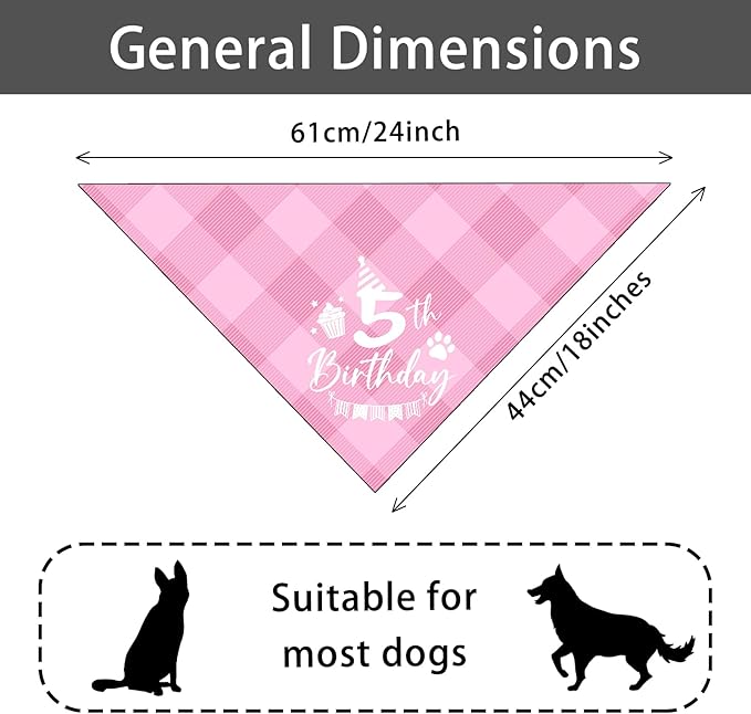 Dog Birthday Bandana 5th Birthday Bandana Plaid Pink Dog Bandana Pet Lover Gifts Pet Puppy 5th Birthday Party Decorationg