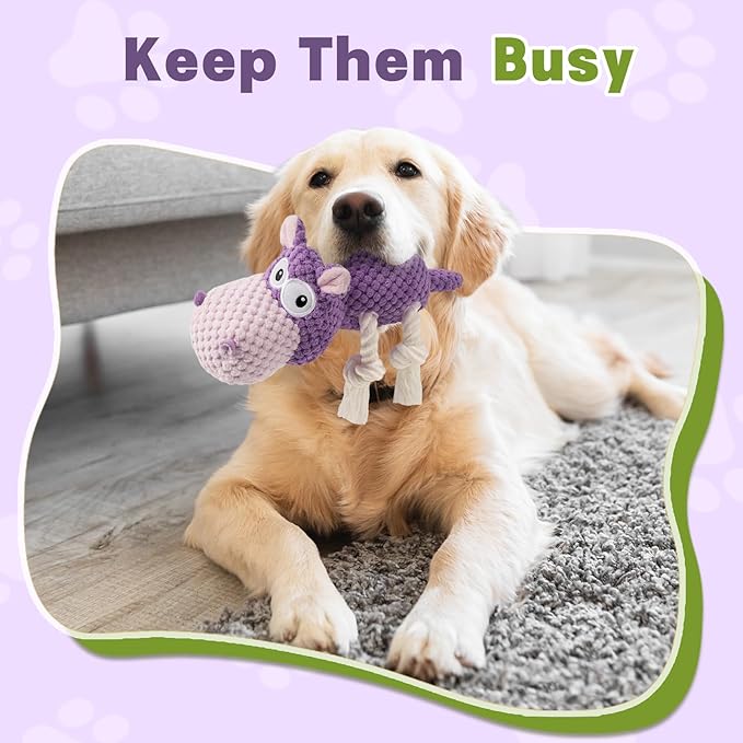 Squeaky Dog Toy - Plush Interactive Chew Toy for Large, Medium and Small Dogs, Keeps Them Busy (Purple, Medium)