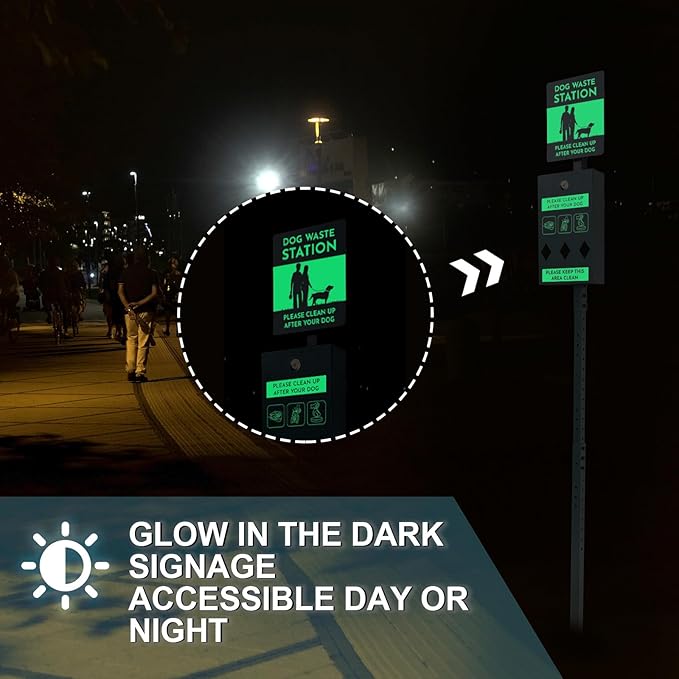 Dog Waste Station with Bags Galvanized Steel Outdoor Pet Bin Dispenser Reflective Sign Rust Proof System for Backyard Commercial Park(2 Pack)