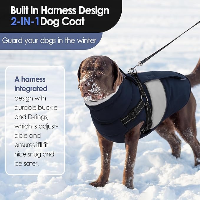 AOFITEE Small Dog Coat, Dog Winter Coat with Harness Built in, Warm Dogs Jacket with Zipper & Polar Fleece Collar, Waterproof Pet Snow Jacket Snowsuit for Schnauzer, Chihuahua Yorkshire, S