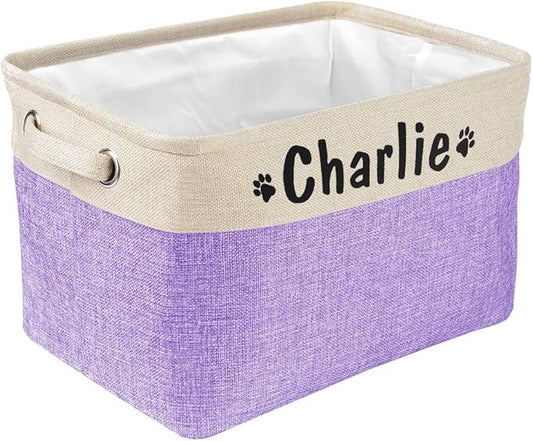 PET ARTIST Collapsible Dog Toy Storage Basket Bin with Personalized Pet's Name - Rectangular Storage Box Chest Organizer for Dog Toys,Dog Coats,Dog Clothing,Dog Apparel & Accessories,Purple