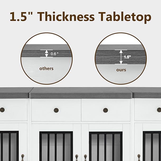 MCombo Wooden Dog Crate Furniture with 4 Drawers and 4 Lockable Doors, Pet Kennel TV Stand for Medium/Large Dogs 1872 (White and Grey)