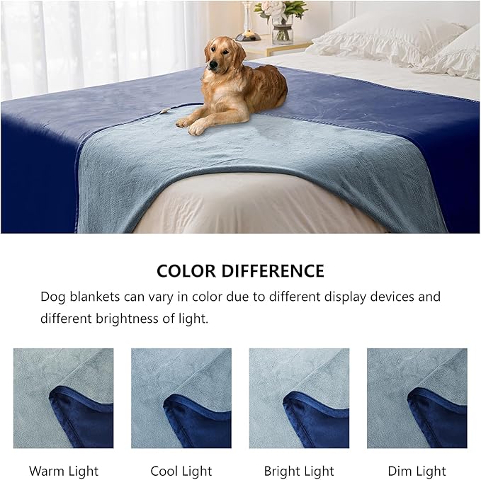 Waterproof Blanket for Bed Protection, Washable Dog Blankets for Couch, Soft Reversible Pet Throw Furniture Protector Cover for Sofa-82"x108",Navy Blue+Stone Blue