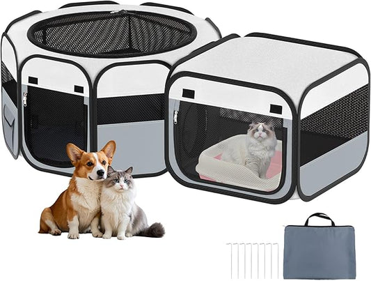 Portable Pet Cat Playpen, Foldable Dog Playpen for Indoor and Outdoor Use, Two in One Pet Playpen for Puppies Medium-Sized Dogs Kittens Travel Camping Use, Cat Tent & Houses