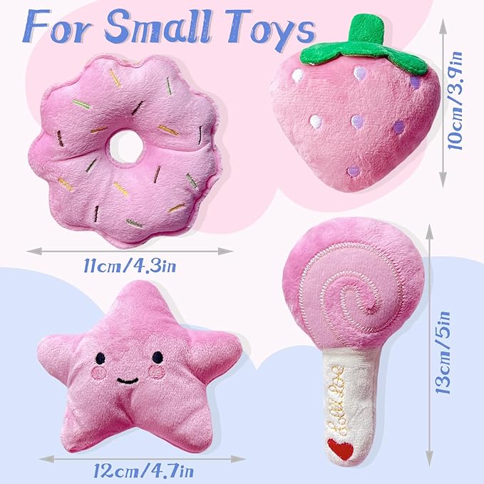 Small Dog Toys, Squeaky Dog Toy for Small Dogs- Pink Cute Puppy Toys, 4 Packs Pet Chew Toys for Fun, Interactive Dog Plush Toys for Puppies, Doggie Birthday Gifts