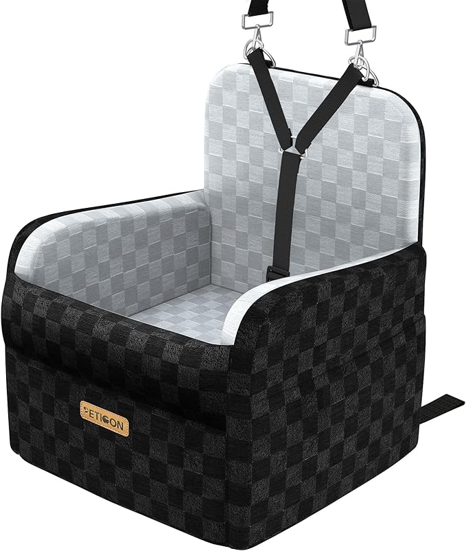 PETICON Waterproof Dog Car Seat for Small Medium Dogs, 6in Memory Foam Pet Booster Seat for Dogs up to 35 lbs with Pockets, Detachable Washable Pet Carseat with Y-Shape Safety Belt