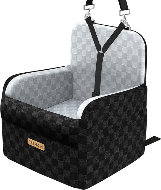PETICON Waterproof Dog Car Seat for Small Medium Dogs, 6in Memory Foam Pet Booster Seat for Dogs up to 35 lbs with Pockets, Detachable Washable Pet Carseat with Y-Shape Safety Belt