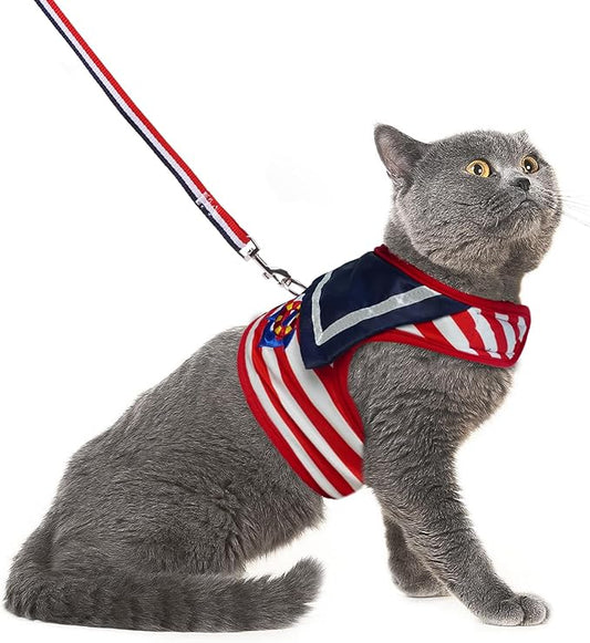 PUPTECK Soft Mesh Cat Vest Harness and Leash Set Puppy Padded Pet Harnesses Escape Proof for Cats Small Dogs Rabbits Bunny, Navy Red, L