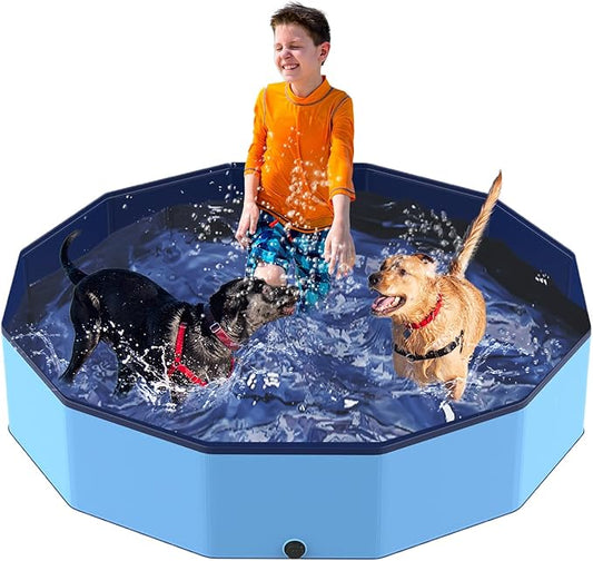 Foldable Pool for Dog and Kids 57" Washing Portable Plastic Tub for Large Dog, Non-Slip Collapsible Kiddie Swimming Wading Pool for Toddler Age 3-5 Outdoor Backyard