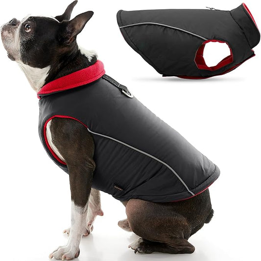 Gooby Sports Vest Dog Jacket - Black, X-Large - Reflective Dog Vest with D Ring Leash Warm Fleece Lined Hook and Loop Closure for Small to Medium Dogs