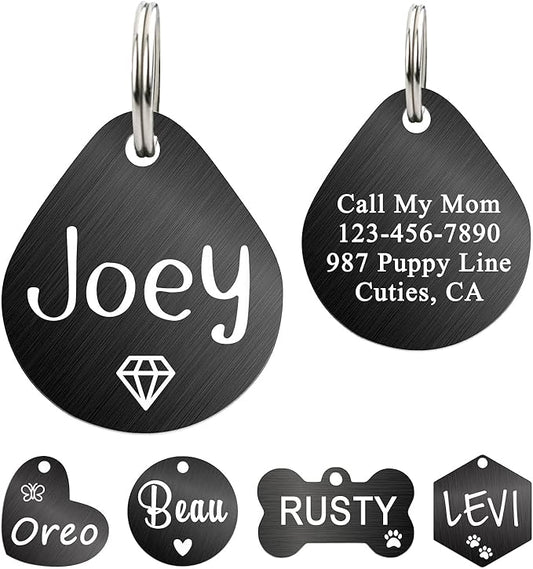 Ultra Joys Dog ID Tag, Custom Dog Tag Personalized Cat Tag, Pet ID Tag, Brushed Stainless Steel Teardrop Dog Tag Black Small