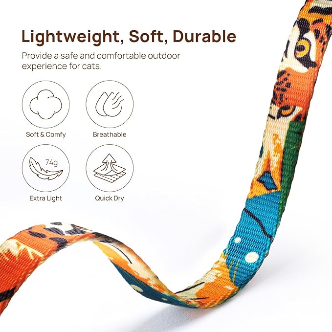 Cat Harness and Leash Set - Escape Proof Adjustable Cat Harness, Comfortable Soft Lightweight, Use Safe & Easy, Walking Travel Kitten Harness for Small Medium Large Cats (Orange King of The Jungle)