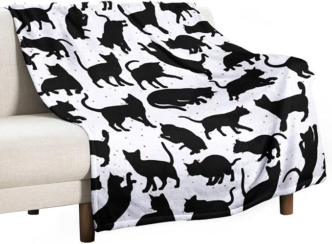Cat Blanket Gifts - 30"x40" Cute Throw Blanket for Adults Kids - Black Soft Plush Throws for Bed, Couch & Travel