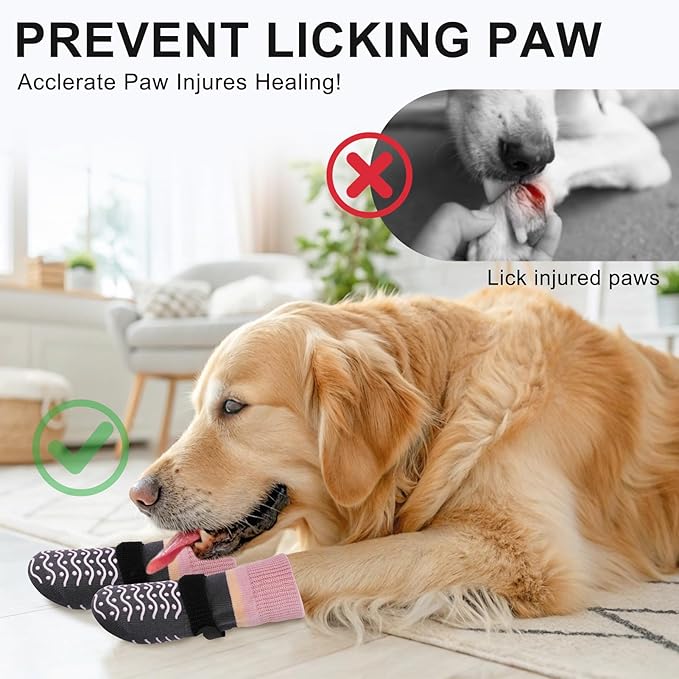 BEAUTYZOO Dog Socks to Prevent Licking Paws -Dog Boots & Paw Protectors with Grippers on Hardwood Floors, Dog Shoes for Hot/Cold Pavement Small Medium Large Senior Dogs Booties