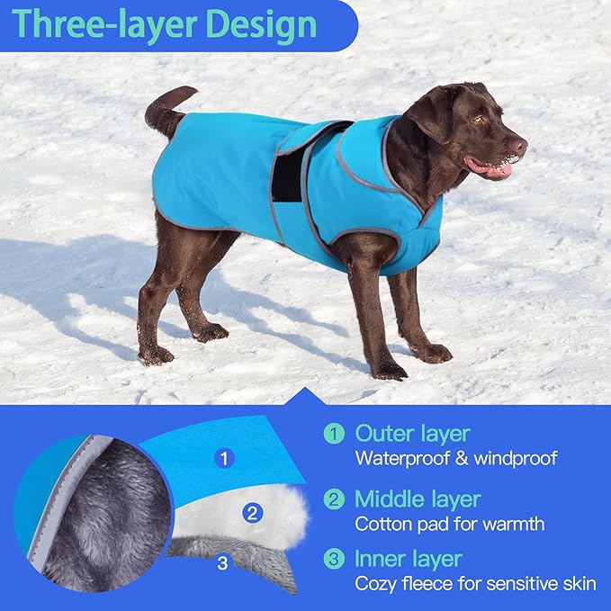 MIGOHI Warm Dog Coat Winter Dog Jacket,Waterproof Cold Weather Coats for Dogs,Fleece Jacket for Small Medium Large Dogs,Reflective Thick Fleece Vest with Leash Hole