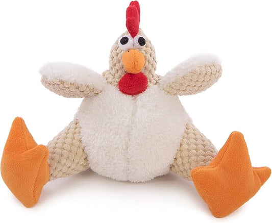 goDog Checkers Fat Rooster Squeaky Plush Dog Toy, Chew Guard Technology - White, Small