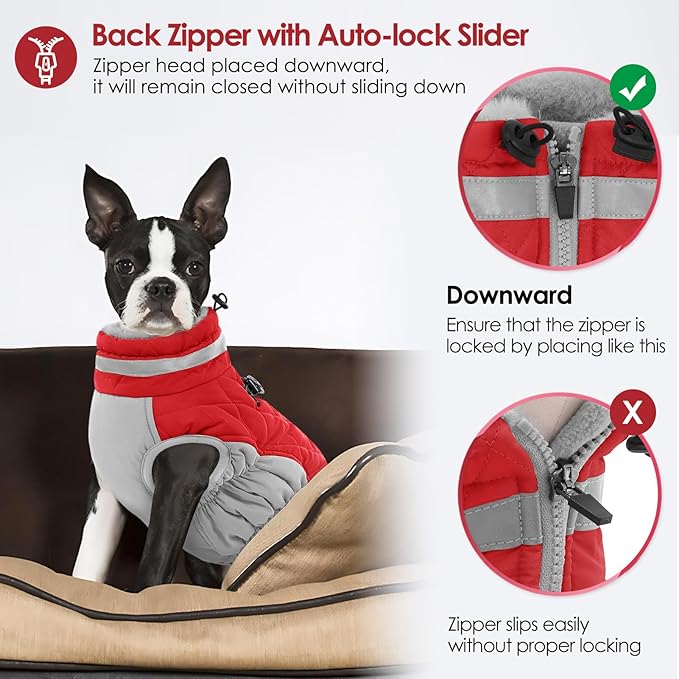 AOFITEE Dog Coat, Warm Dog Winter Coat for Large Dogs, Reflective Turtleneck Dogs Jacket with Harness Built in, Waterproof Windproof Pet Puffer Jacket Fleece Vest for Cold Weather, Christmas Red
