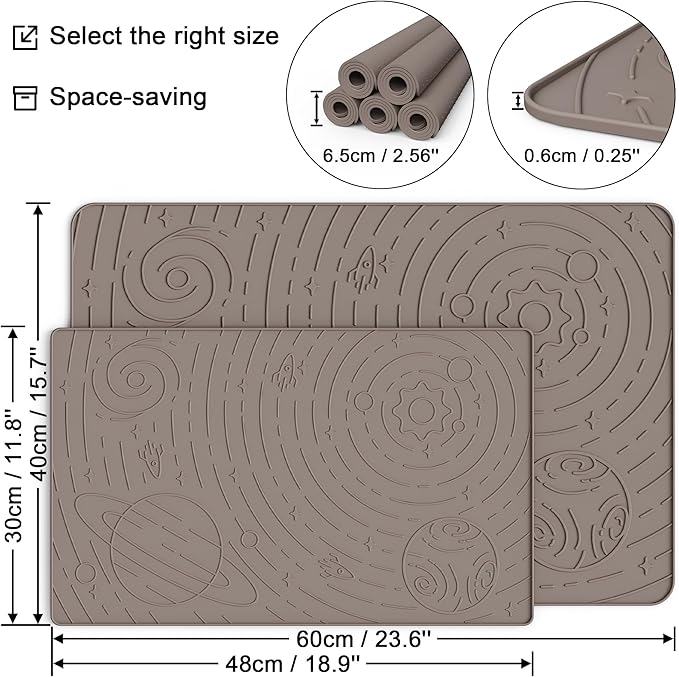 OHMO Dog Food Mat, Silicone Waterproof Cat Food Mat, Non-Skid Spill Proof Pet Feeding Mat for Food and Water, Easy to Clean Dog Placemat(Beige, 23.6" x 15.8")