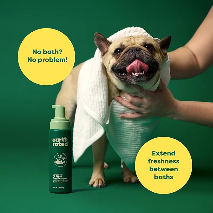 Earth Rated Waterless Dog Shampoo & Conditioner, Convenient No-Rinse Wash for Cleaning, Conditioning & Detangling, for All Coat Types, Refreshing White Tea and Basil Scent, 7 oz