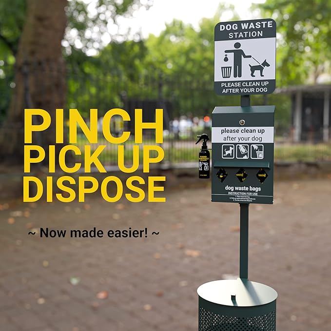 Pet Waste Station - Includes 600 Roll Bags & 50 Can Liners - Original Glow in the Dark Dog Waste Station with Dog Poop Sign, Bag Dispenser, Hand Sanitizer Bottle & Outdoor Trash Can with Lid
