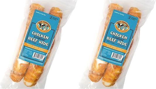 Chicken Wrapped Rawhide Beef Sticks - Long Lasting Chews for Aggressive Chewers - Treats for Large Dogs - XL (Pack of 4)