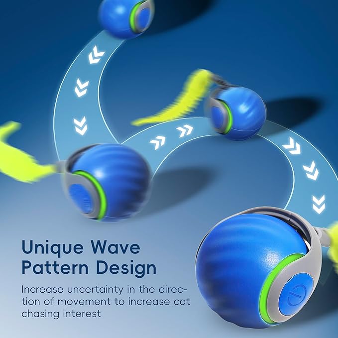 Interactive Cat Toy 2.0, Automatic Moving Cat Toys for Indoor Cats, Electric Rolling Pet Ball with Tail, Two Speed Adjustment, Pet Game Toy (Blue)