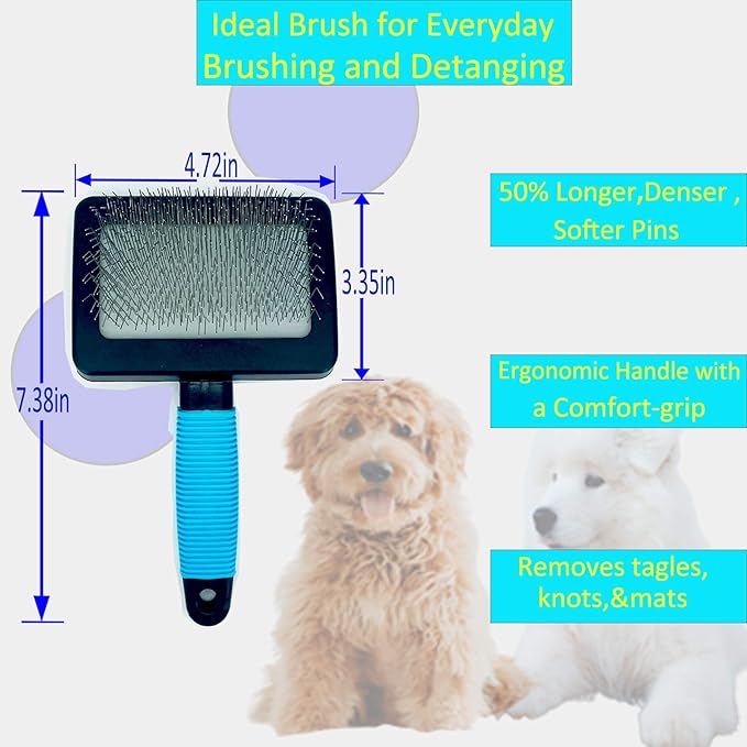 Extra Long Universal Pins Slicker with rubberized Handle,Big Dog Slicker Brush,Extra Long Pin Slicker Brush for Dog Pet Grooming Pins and Deshedding, Groom Like a Professional25mm(1")