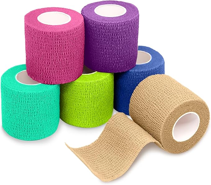 FriCARE Self Adhesive Bandage Wrap, Medical Tape in First Aid Kit, Cohesive Bandages for Wounds Sport Vet, 2 inches X 5 Yards 6 Rolls, Pastel Haven