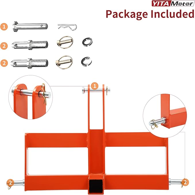 YITAMOTOR 3 Point Quick Hitch with 2" Receiver for Category 1, 3 Pt Tractor Trailer Hitch Drawbar Adapter Attachments with Suitcase Weight Brackets