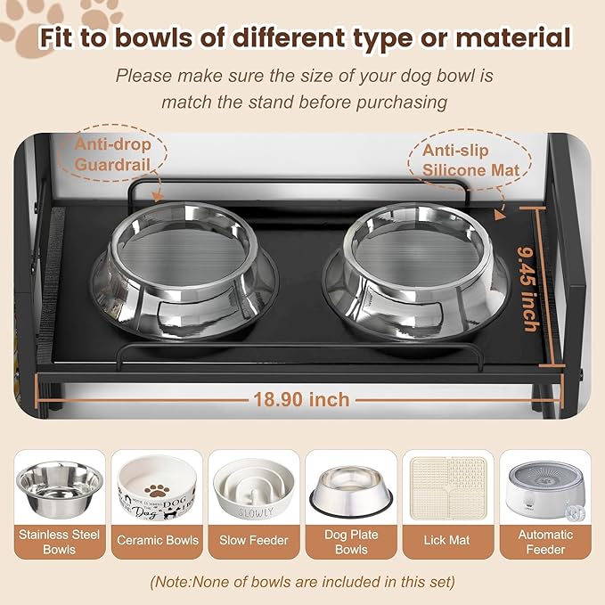 Elevated Dog Bowls, Raised Dog Bowl Stand with Dog Toy Bin Basket Dog Food and Water Bowl Feeding Station, Lifted Dog Bowl Holder Cabinet with Pet Storage Organizer for Large Medium Small Dogs